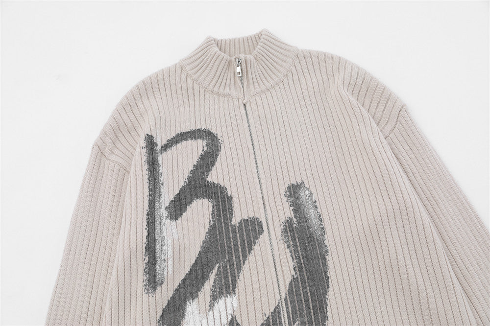 Halloy™ Alphabet Graffiti Zip Sweater Cardigan