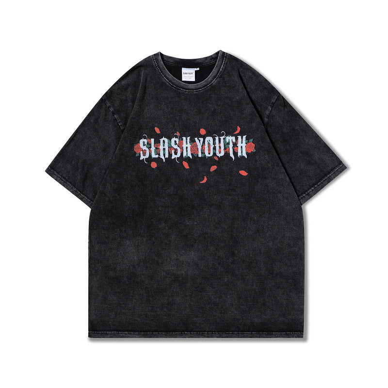 Halloy™ Cross Rose T-Shirt Washed Old Half