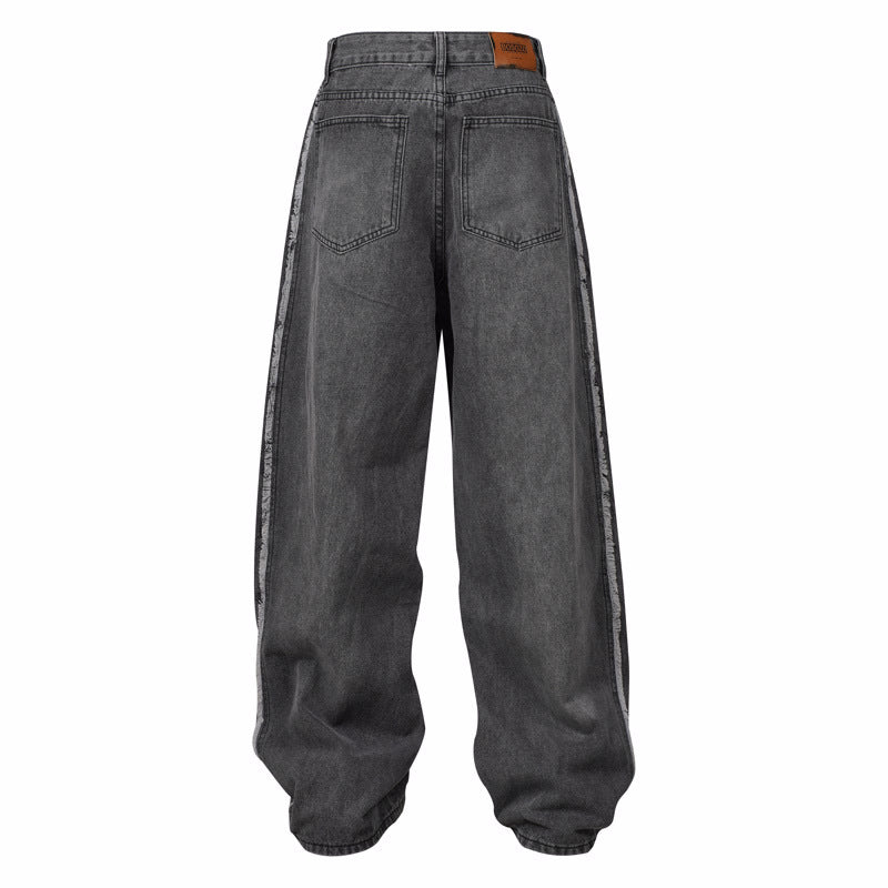 Halloy™ Frayed Stripe Make Old Ripped Brushed White Wide Leg Jeans