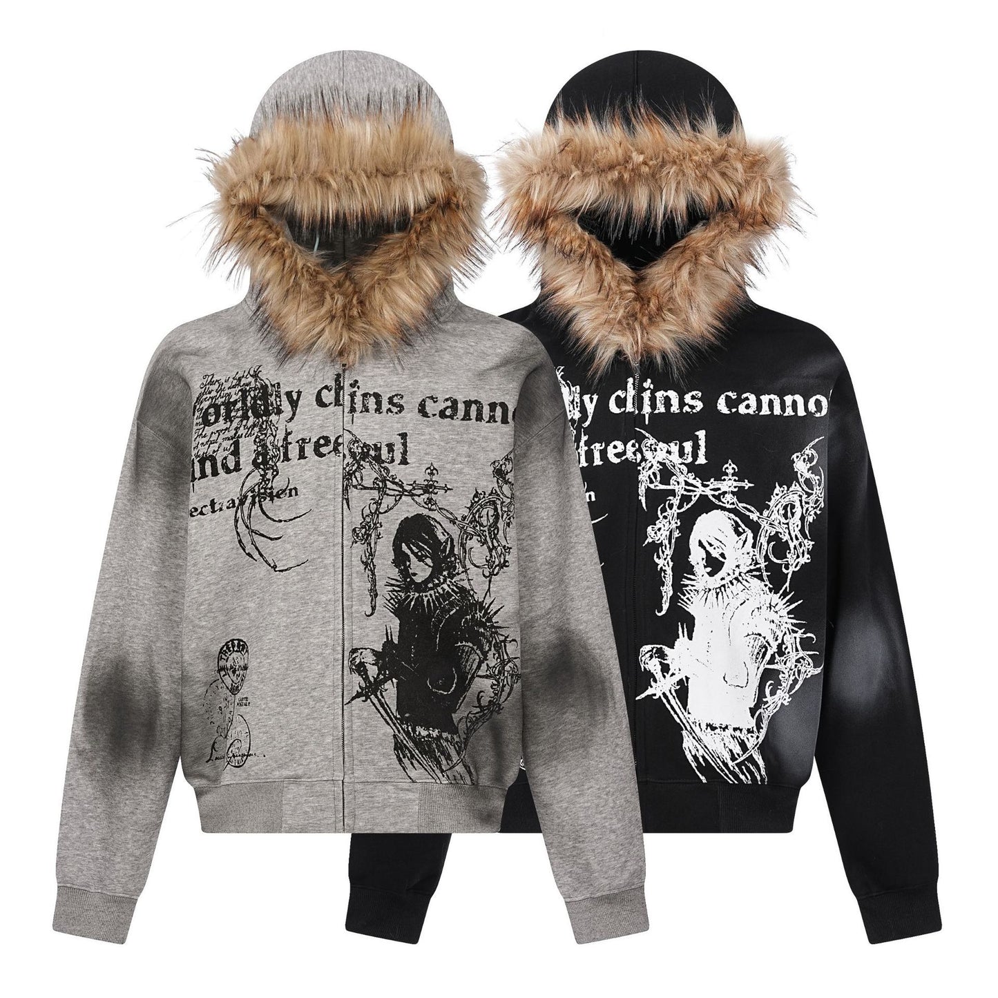 Halloy™ Printed High Street Fur Hoodie Coat
