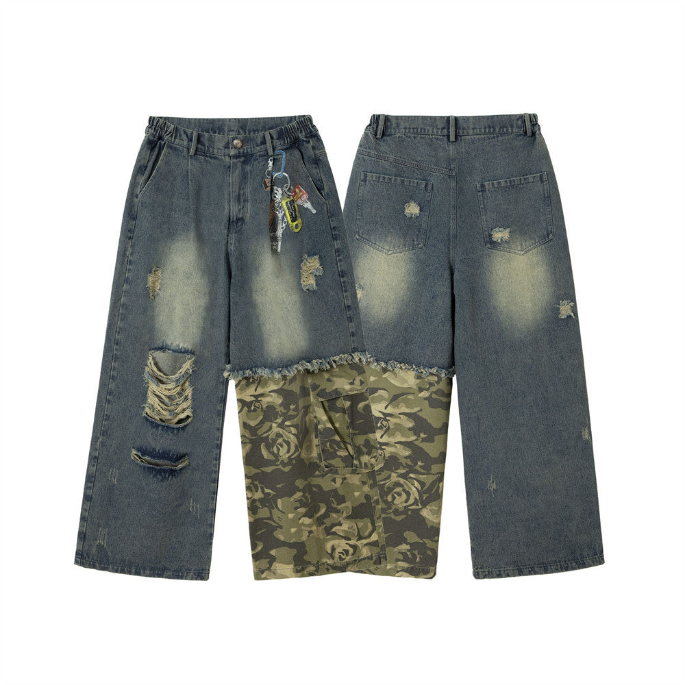 Halloy™ Heavy Industry Washing Hole Denim Trousers