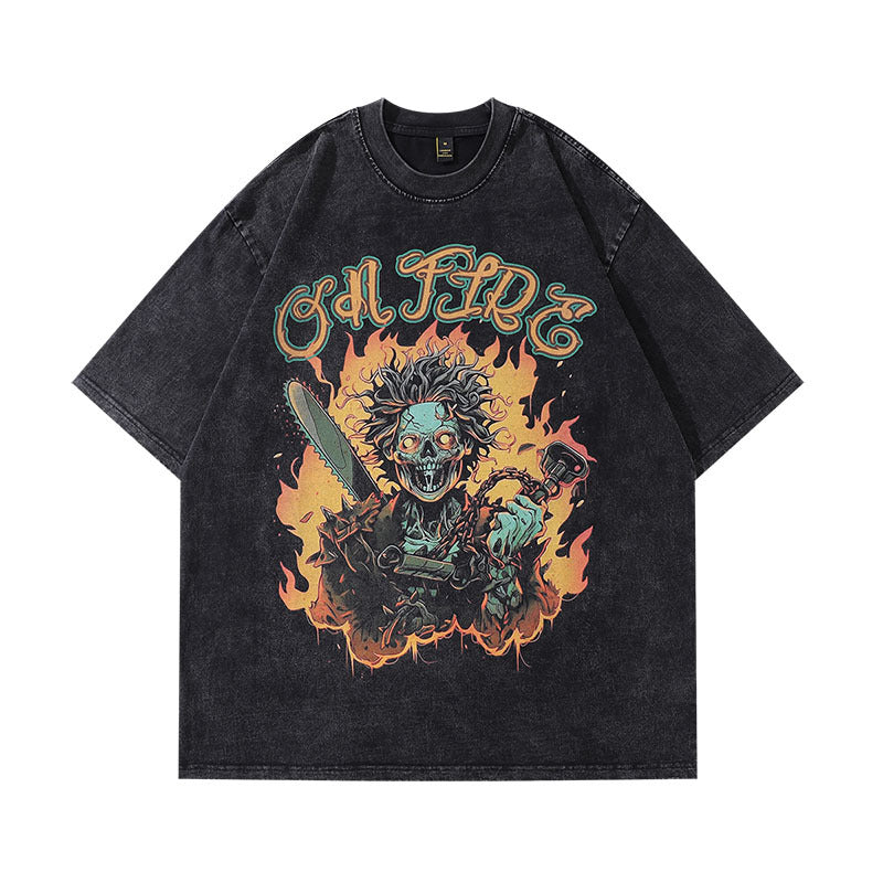 Halloy™ Vintage Printed Oversize Distressed T-shirt