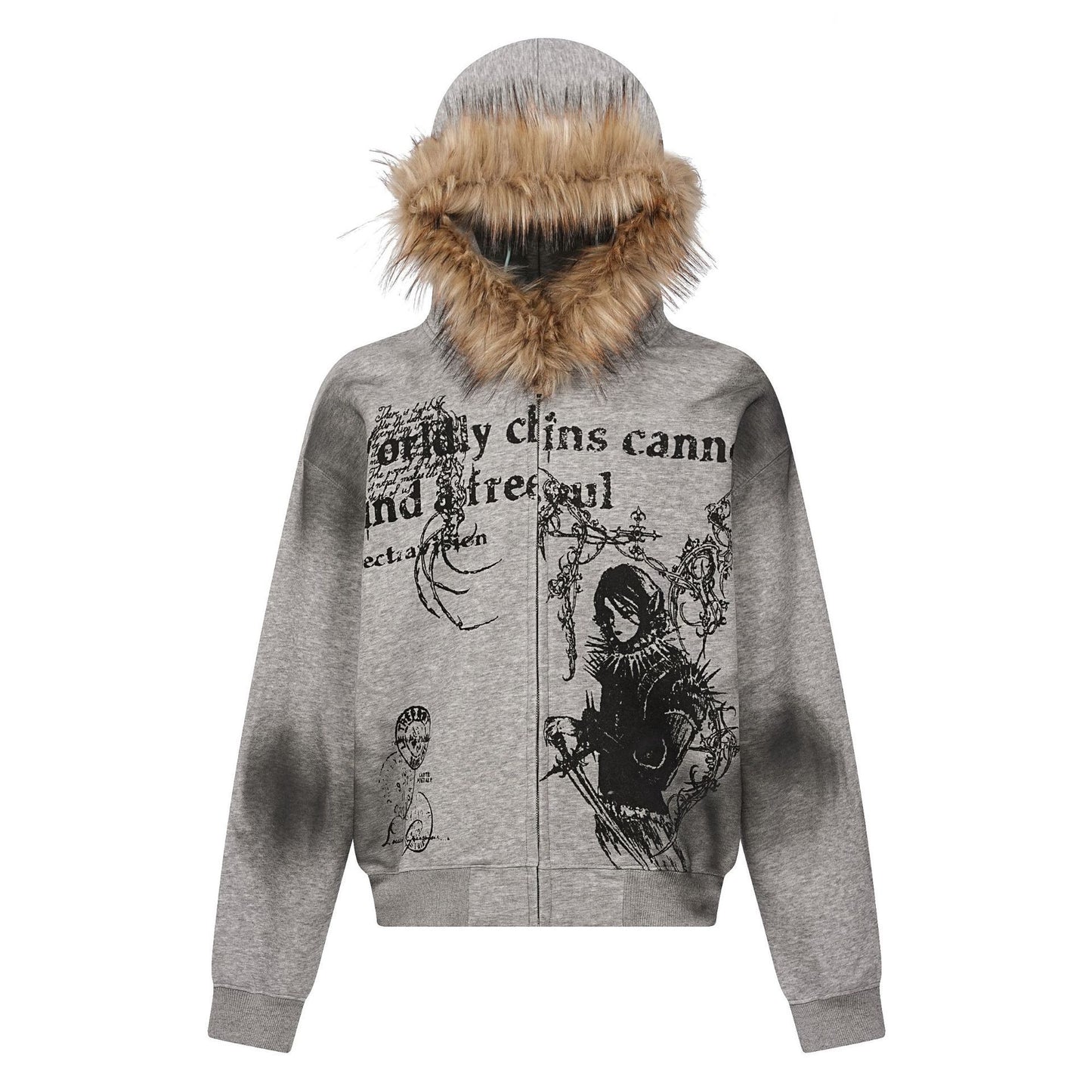 Halloy™ Printed High Street Fur Hoodie Coat