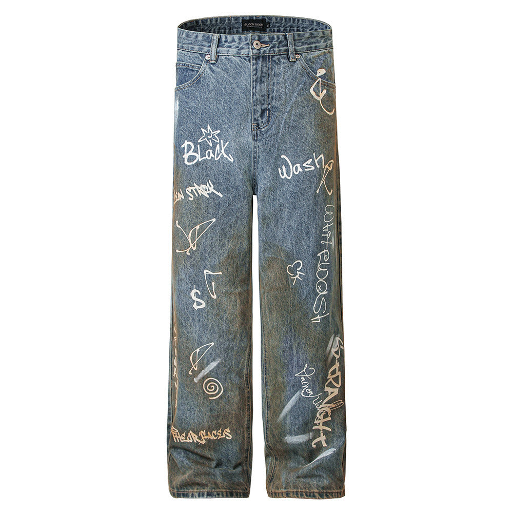 Halloy™ Hand-painted Graffiti Printing Jeans