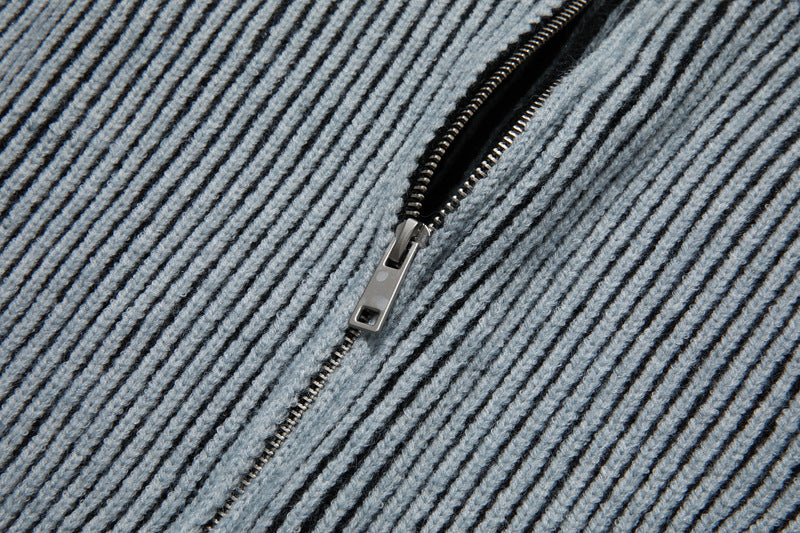 Halloy™ Casual Retro Striped Zipped Stand Collar Sweater