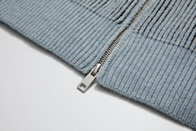 Halloy™ Casual Retro Striped Zipped Stand Collar Sweater