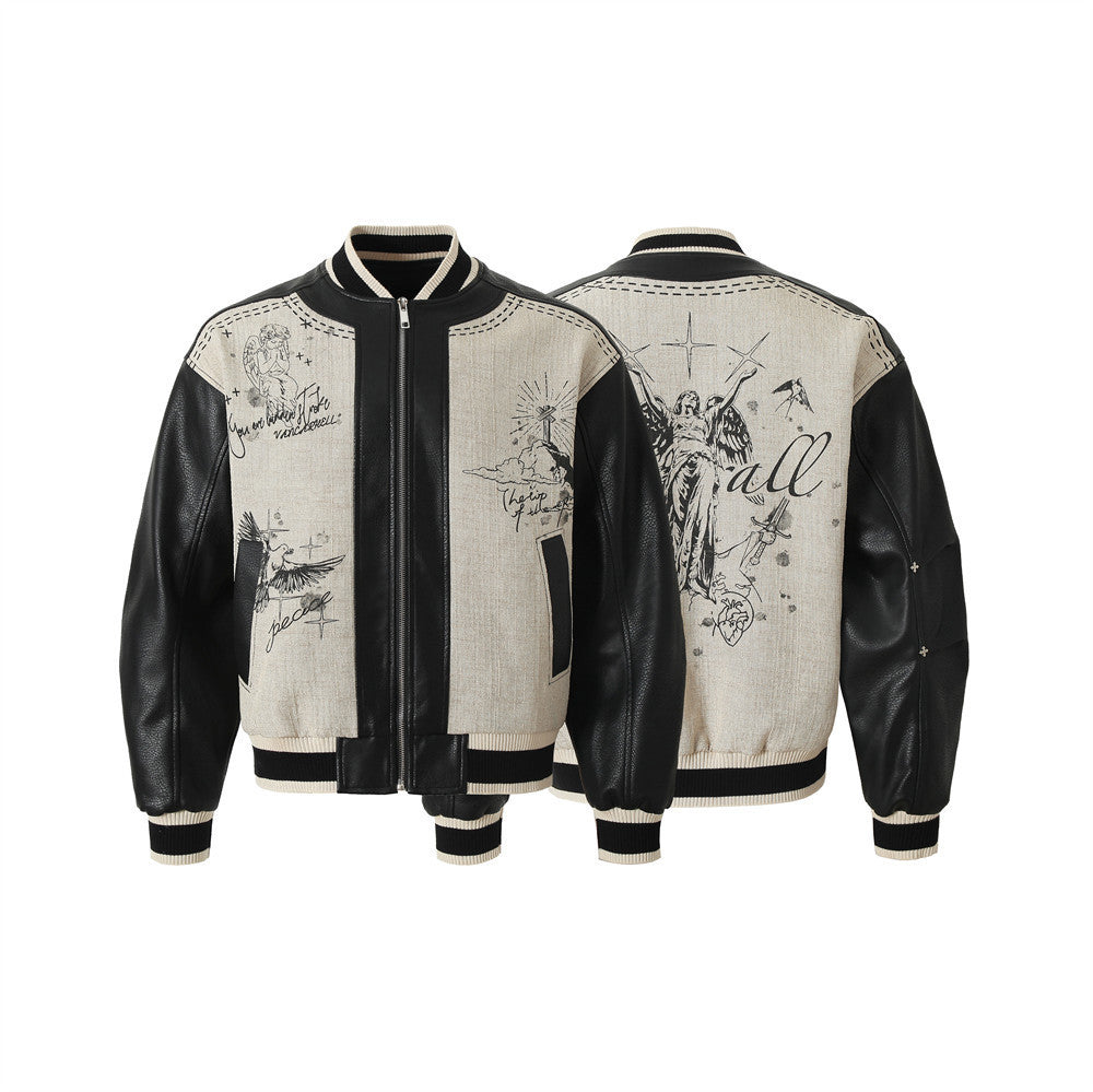 Halloy™ American Retro Angel Wings Statue Printed Jacket