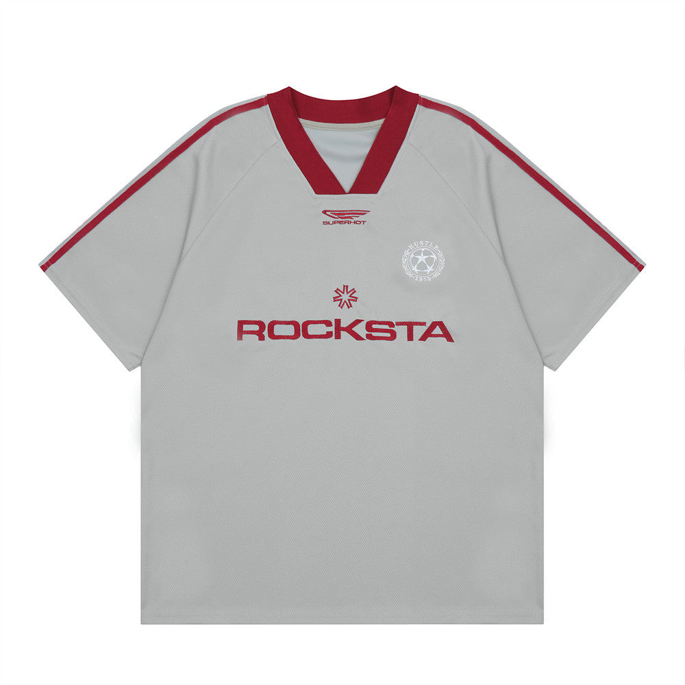 Halloy™ Color-block V Neck Sports Style T-shirt