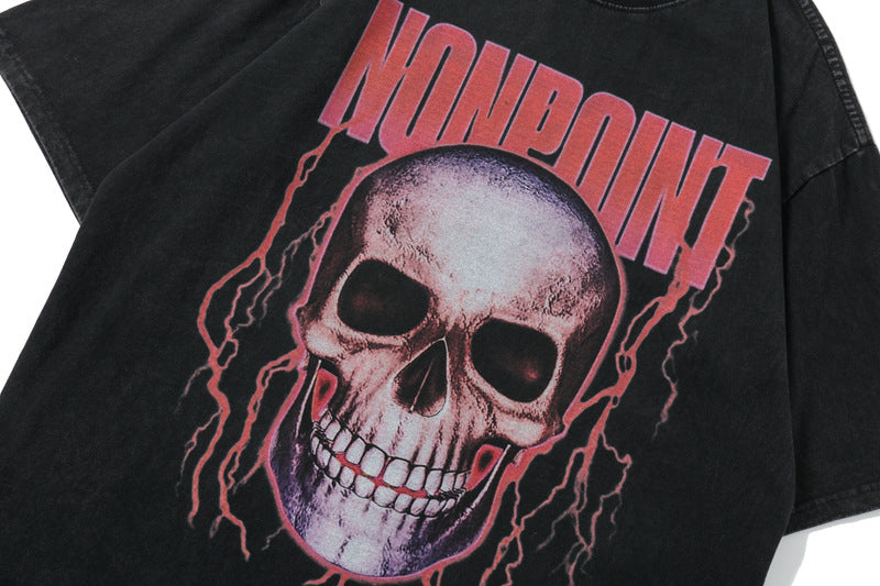 Halloy™ Skull Printing Washing Water T-shirt