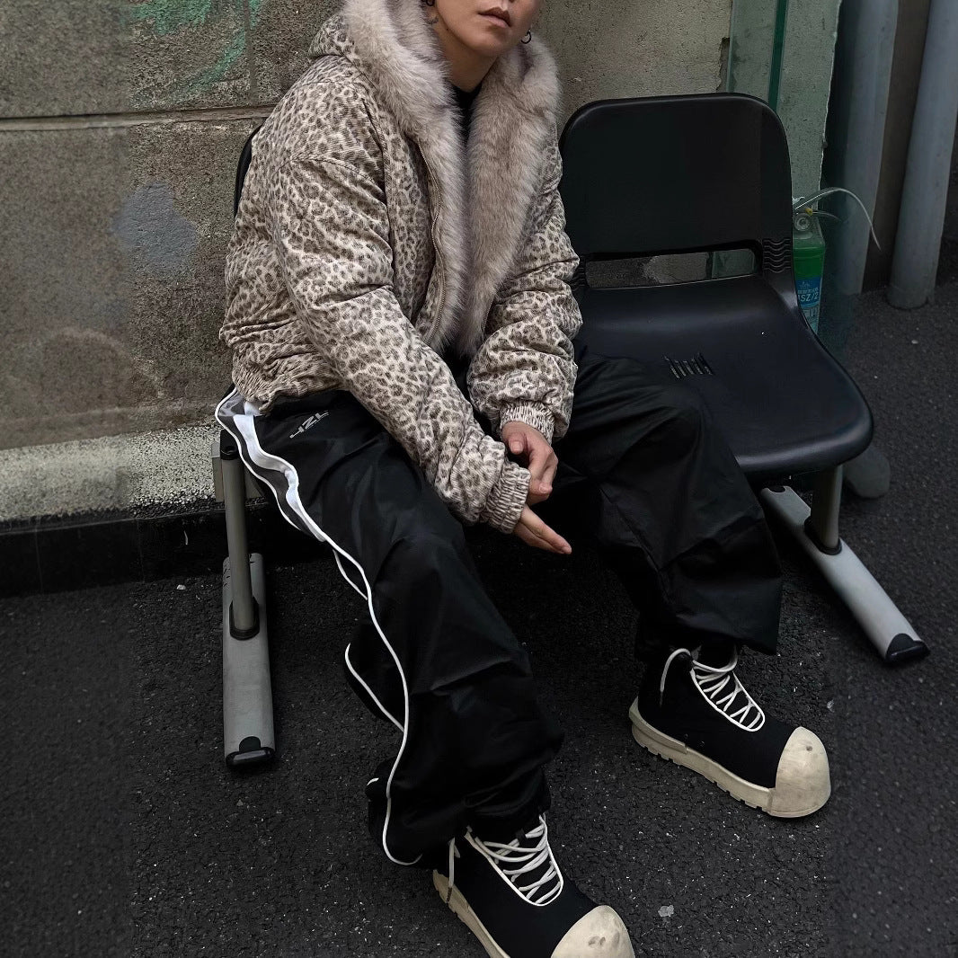 Halloy™ Mountain Carving Leopard Print Hooded Cotton Coat Jacket