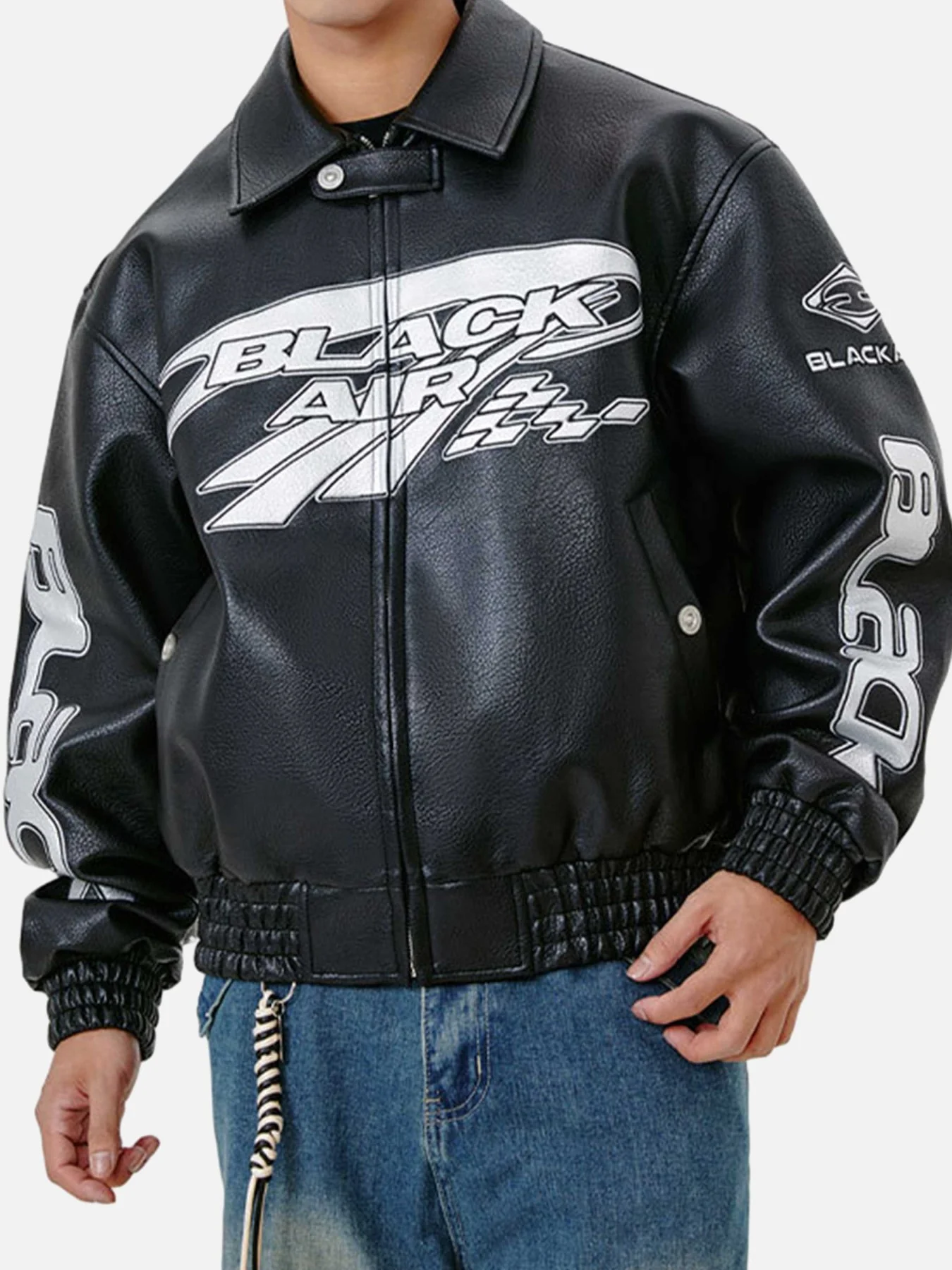 Halloy™ "BLACK AIR" Racing PU Leather Jacket
