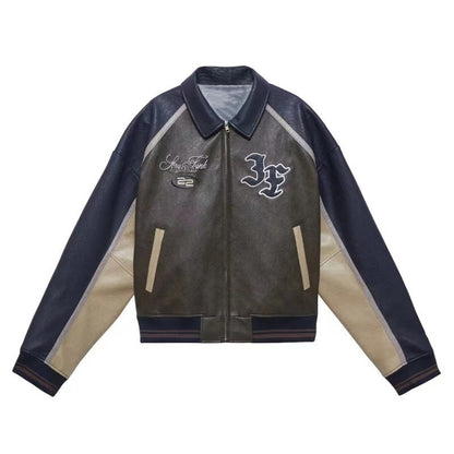 Halloy™ Retro Varsity Leather Jacket