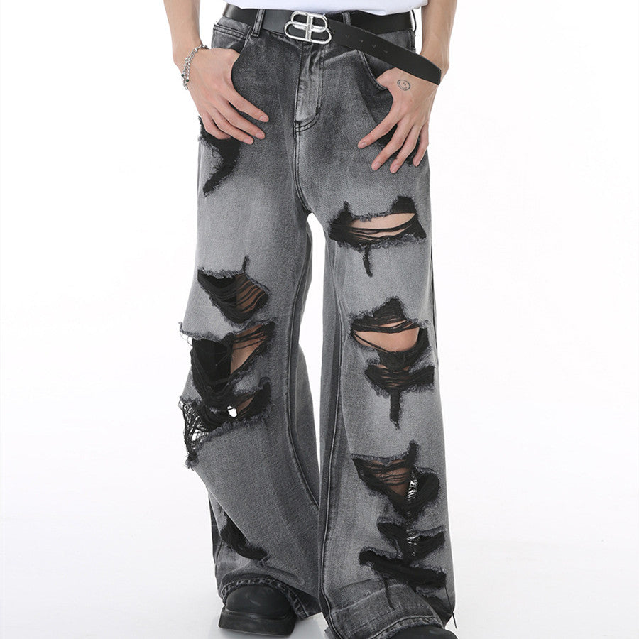 Halloy™ Ripped Mopping Denim Trousers