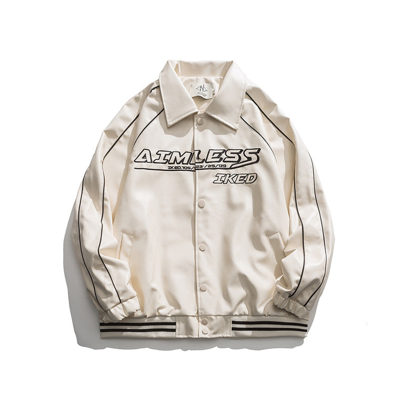 Halloy™ Embroidered Leather Baseball Jacket