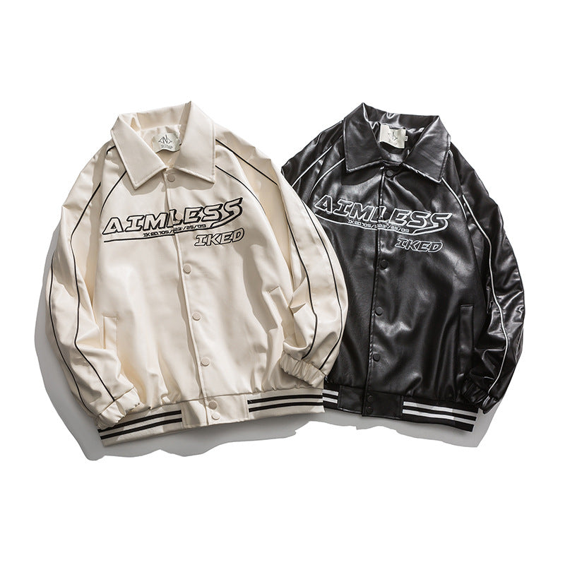 Halloy™ Embroidered Leather Baseball Jacket