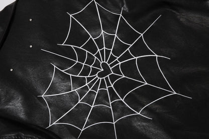 Halloy™ Spider Web Printed Leather Jacket