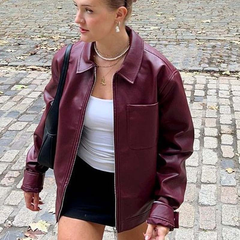 Halloy™ Retro Minimal PU Leather Jacket