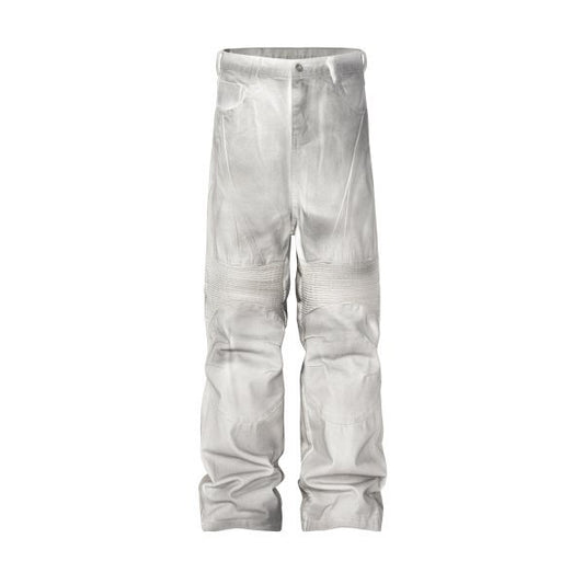 Halloy™ Slightly Flared Dirty Dyed Stitching Racing Beggar Jeans