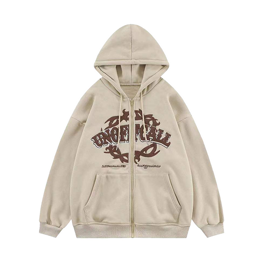 Halloy™ Letter Printing Zipper Fleece Hoodie