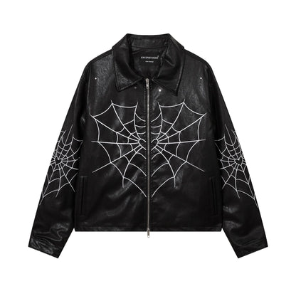 Halloy™ Spider Web Printed Leather Jacket