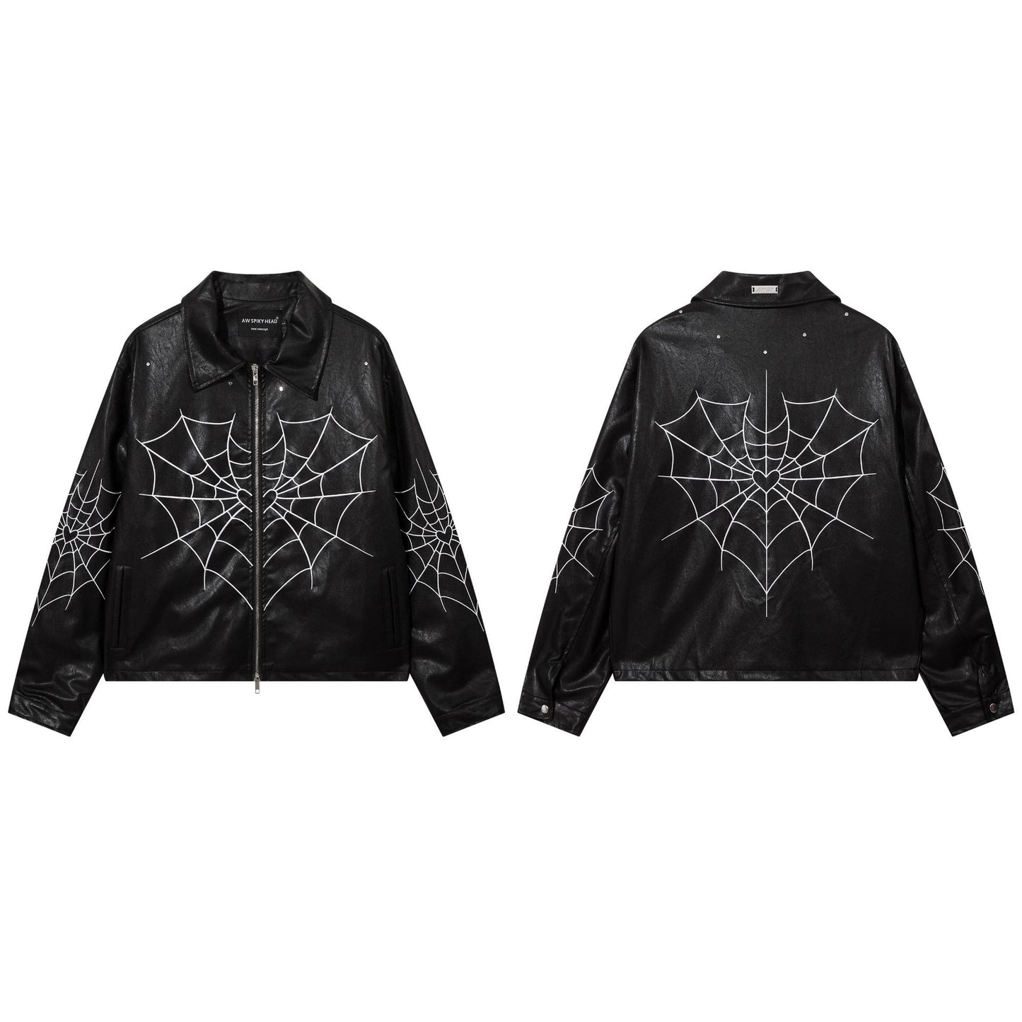 Halloy™ Spider Web Printed Leather Jacket