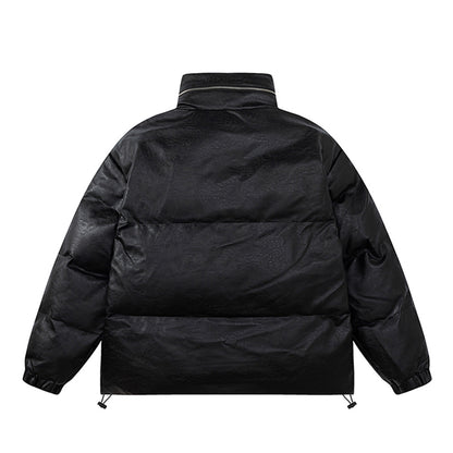 Halloy™ Stand Collar Leather Puffer Jacket