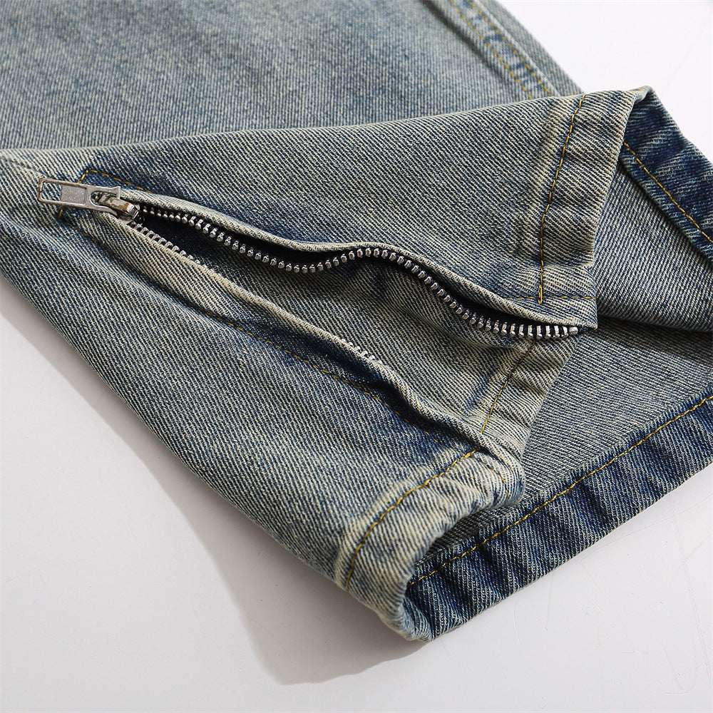 Halloy™ Patchwork Washed Denim Straight Jeans