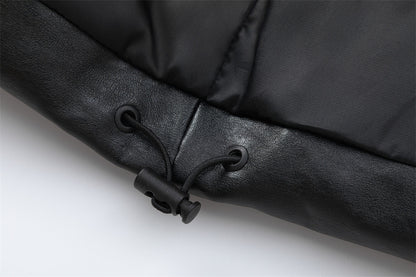 Halloy™ Stand Collar Leather Puffer Jacket