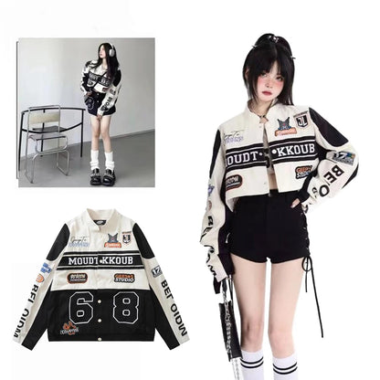 Halloy™ Four-Color Panel Detachable Biker Jacket & Skirt