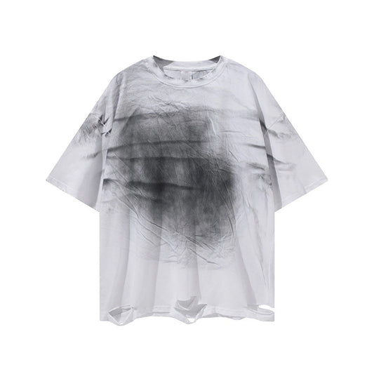 Halloy™ T-Shirt with Frayed Edges & Cropped Sleeves