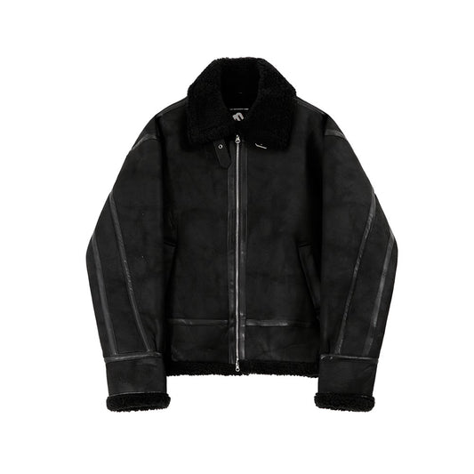 Halloy™ Fur Integrated Cotton Lambswool Leather Jacket