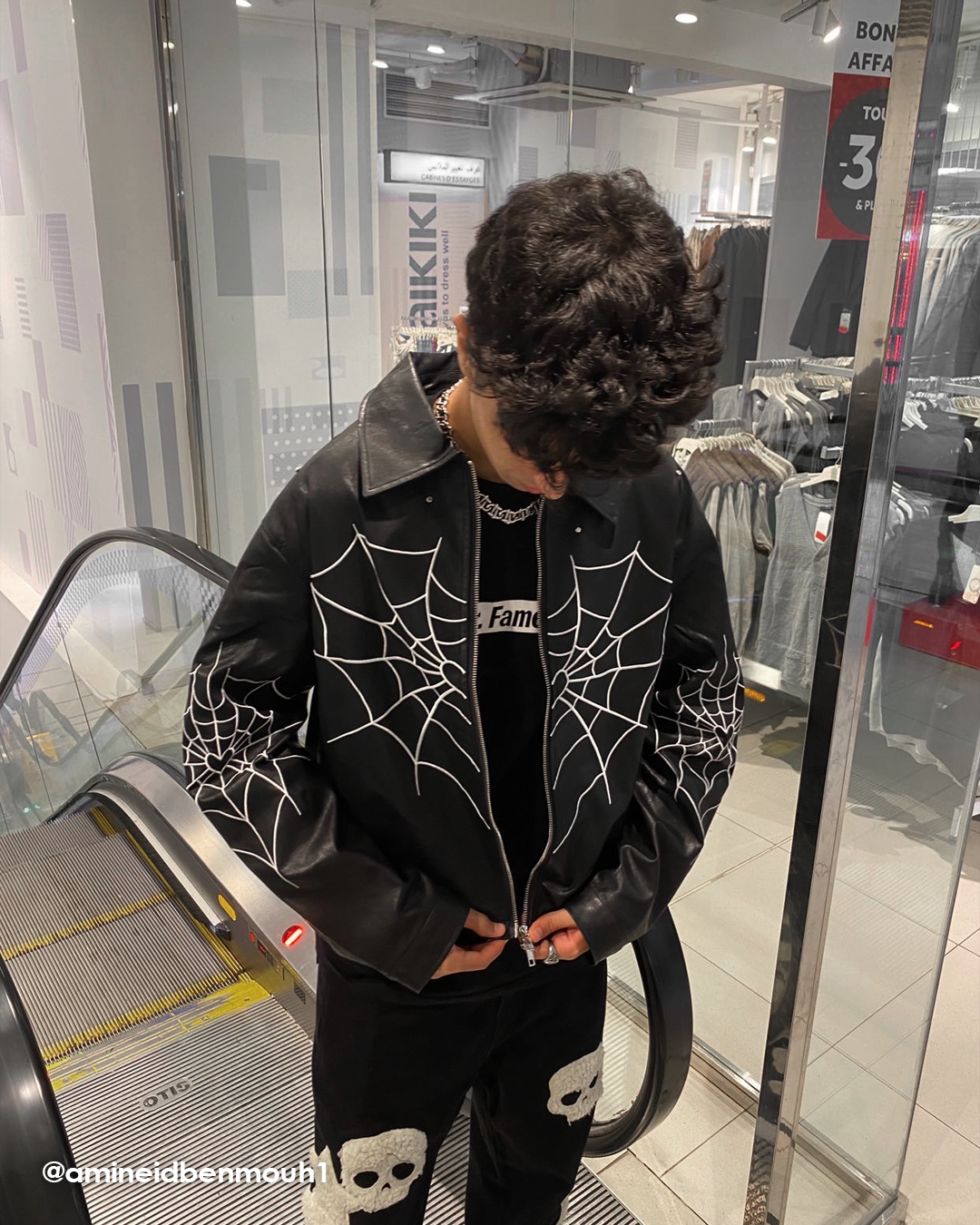 Halloy™ Spider Web Printed Leather Jacket