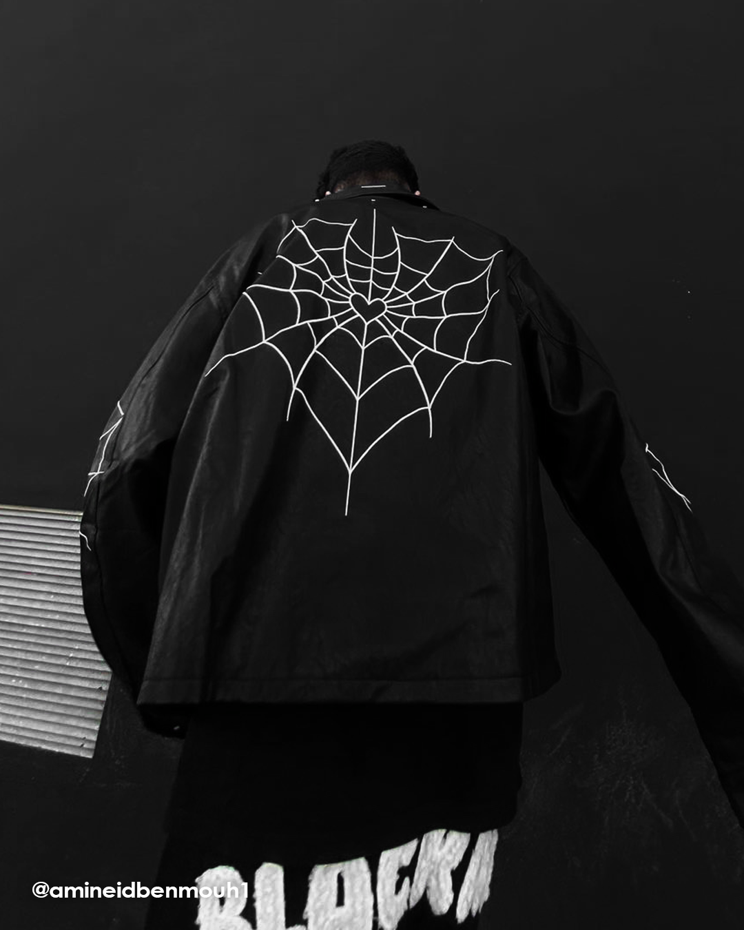 Halloy™ Spider Web Printed Leather Jacket