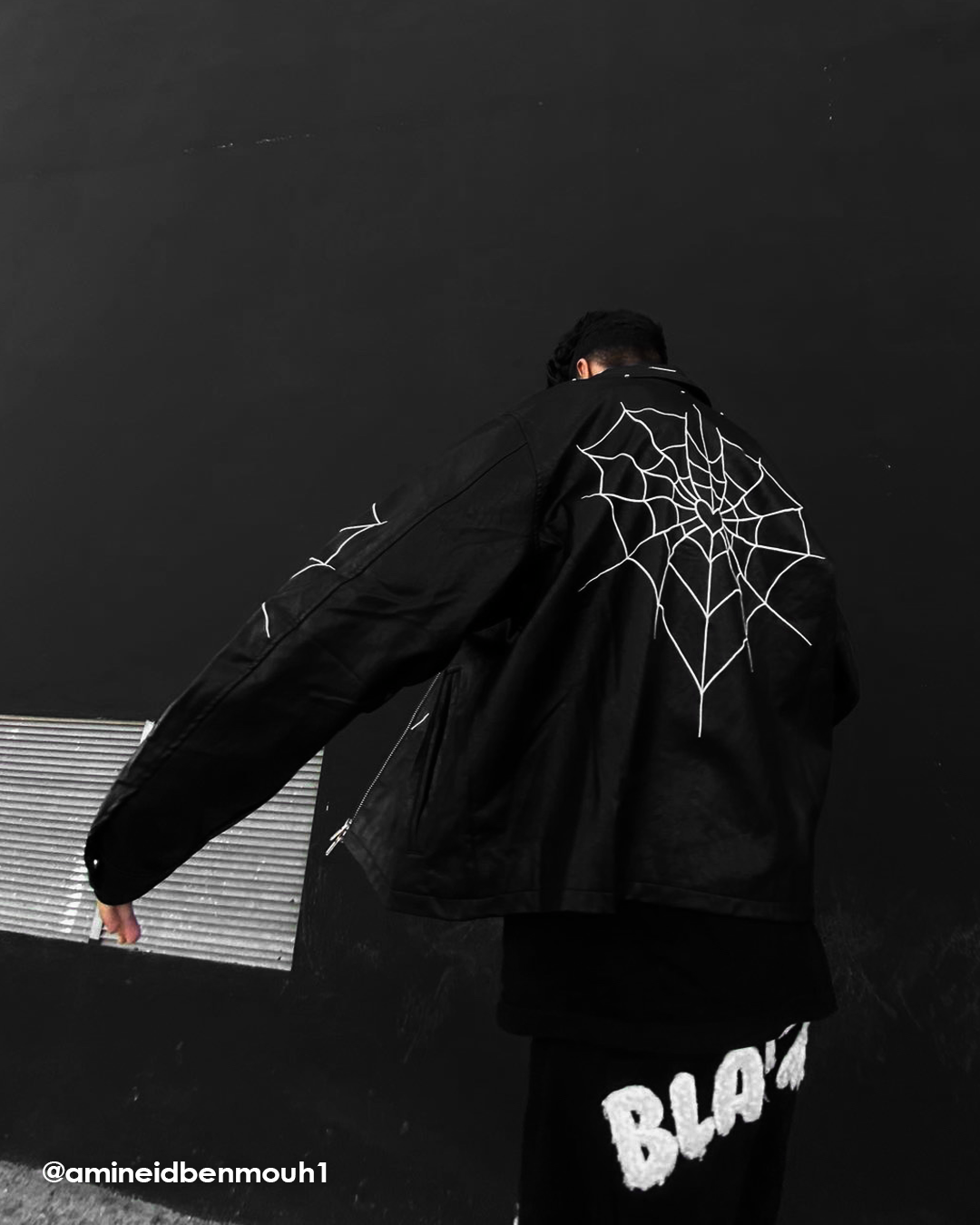 Halloy™ Spider Web Printed Leather Jacket