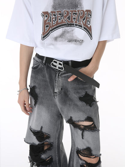 Halloy™ Ripped Mopping Denim Trousers