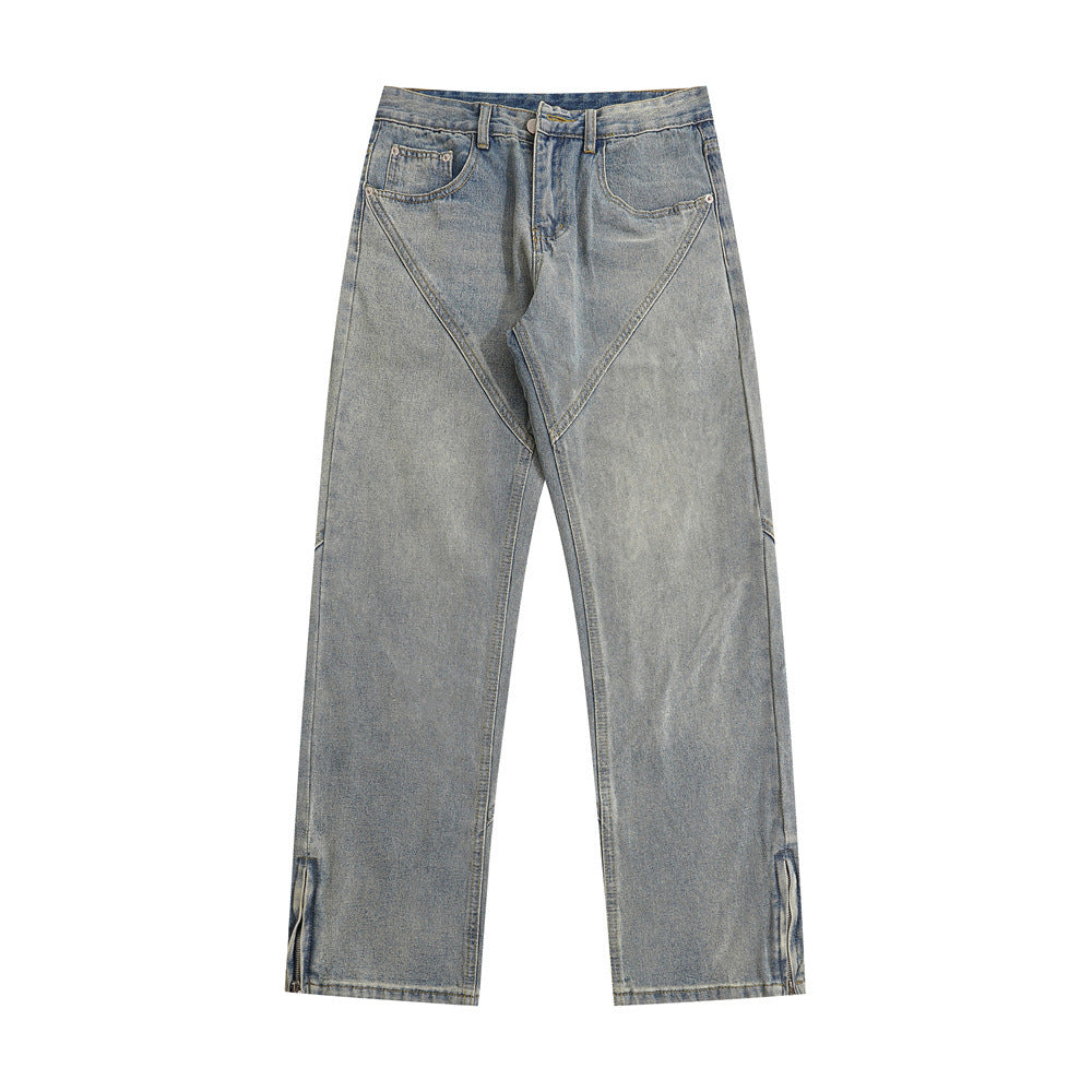 Halloy™ Patchwork Washed Denim Straight Jeans