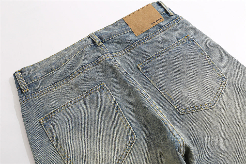 Halloy™ Patchwork Washed Denim Straight Jeans