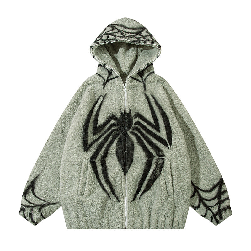 Halloy™ Spider Web Loose And Idle Zip Hoodie