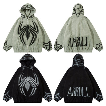 Halloy™ Spider Web Loose And Idle Zip Hoodie