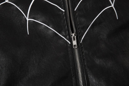 Halloy™ Spider Web Printed Leather Jacket