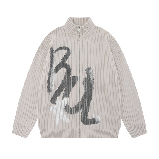 Halloy™ Alphabet Graffiti Zip Sweater Cardigan