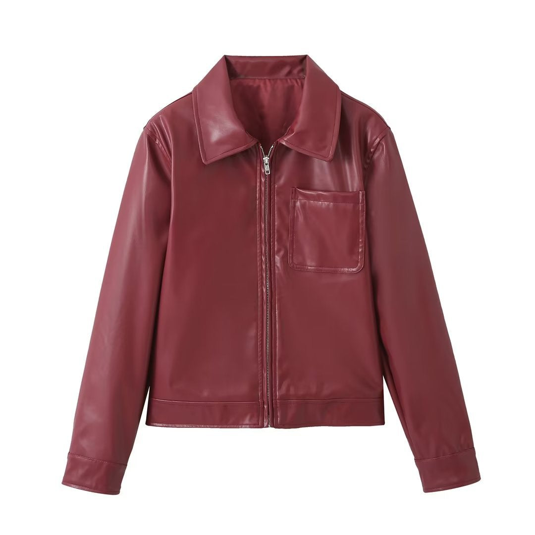 Halloy™ Retro Minimal PU Leather Jacket