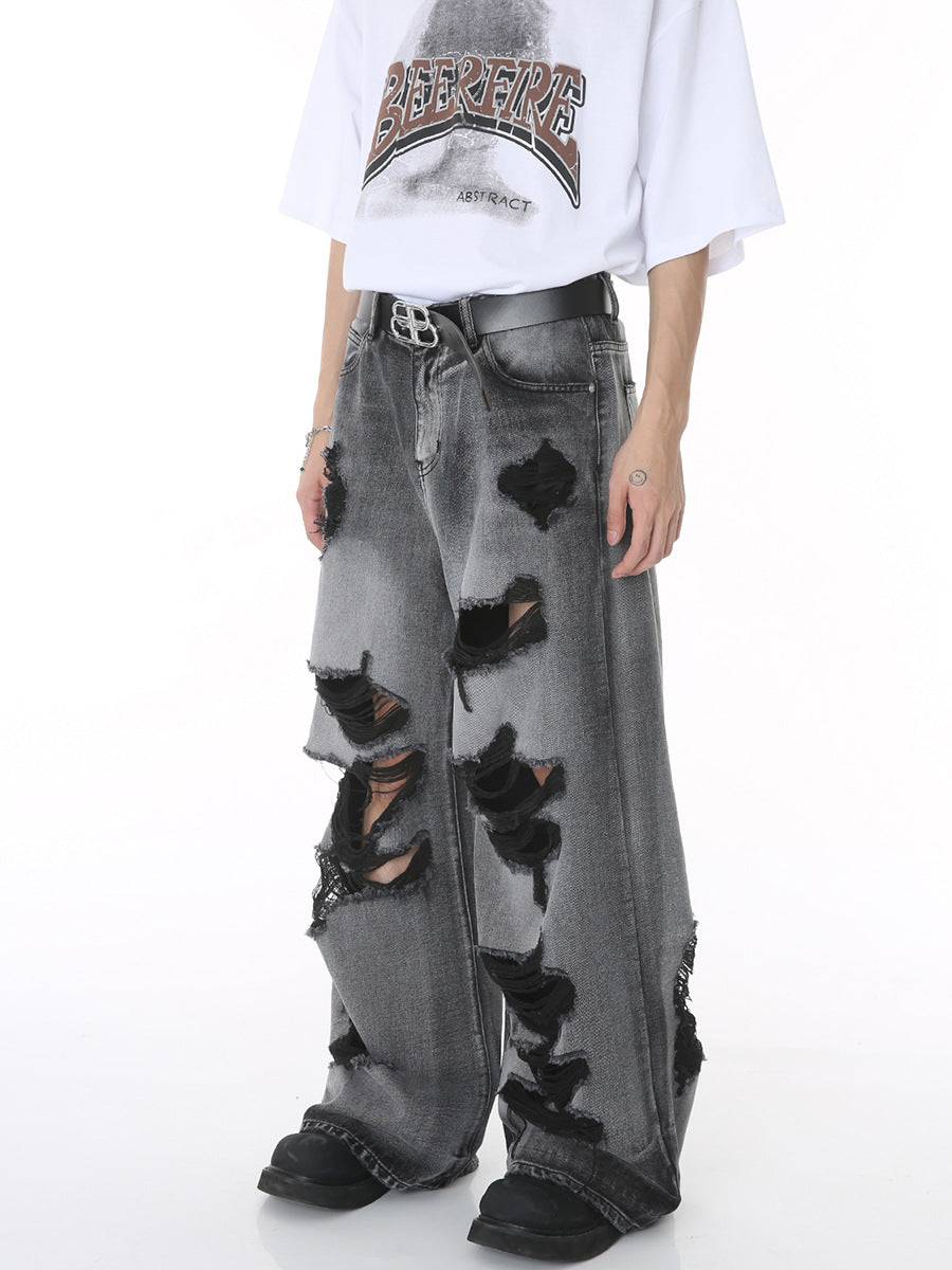 Halloy™ Ripped Mopping Denim Trousers