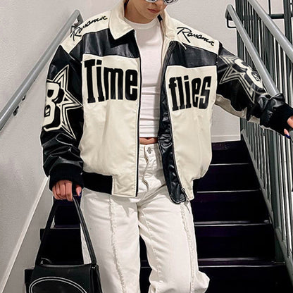 Halloy™ "Time Flies" Racing Leather Jacket