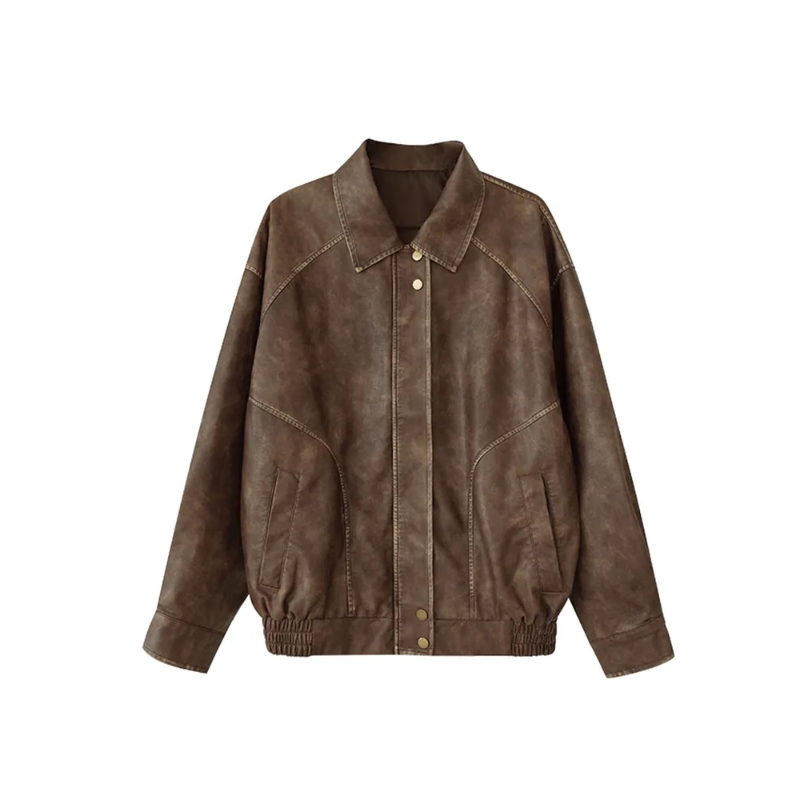 Halloy™ Retro Brushed Vintage Leather Jacket