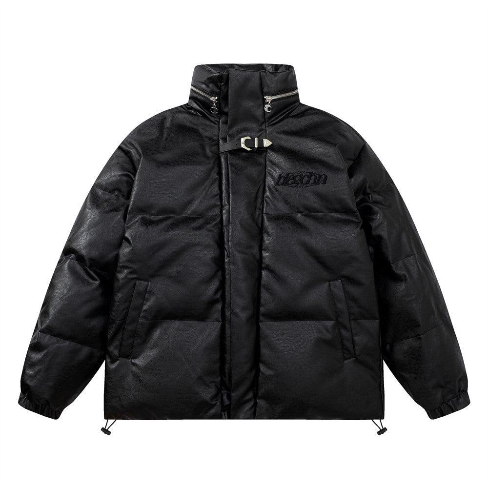 Halloy™ Stand Collar Leather Puffer Jacket