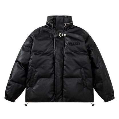 Halloy™ Stand Collar Leather Puffer Jacket