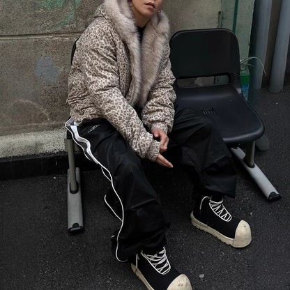 Halloy™ Mountain Carving Leopard Print Hooded Cotton Coat Jacket