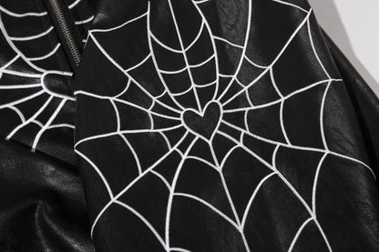 Halloy™ Spider Web Printed Leather Jacket