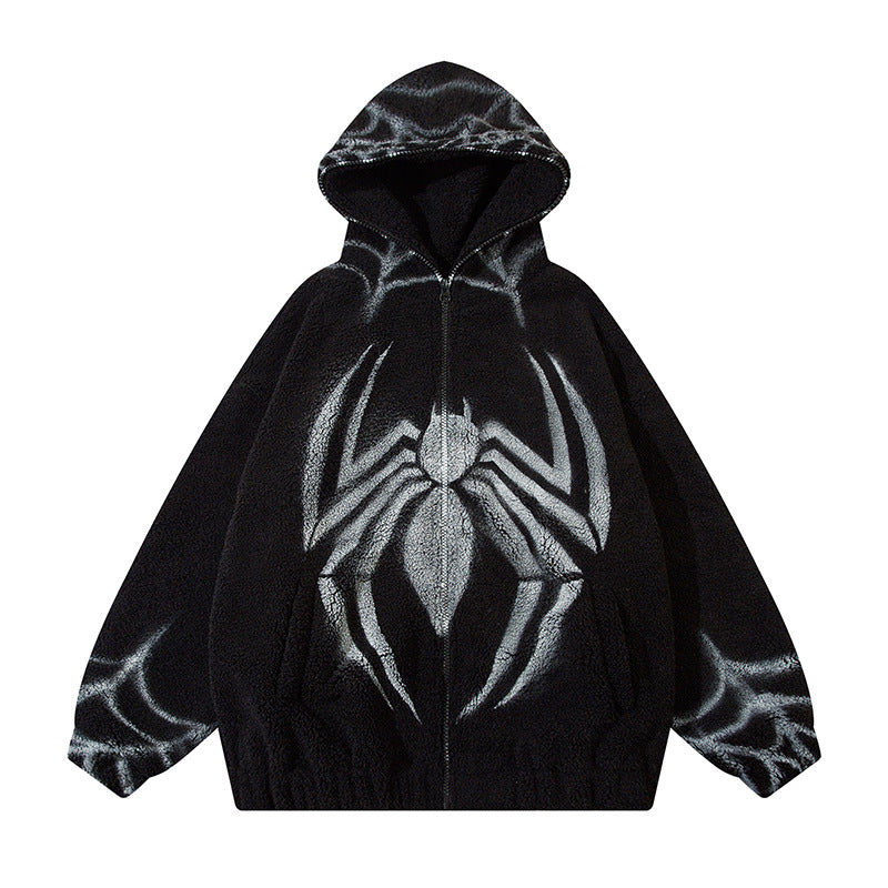 Halloy™ Spider Web Loose And Idle Zip Hoodie